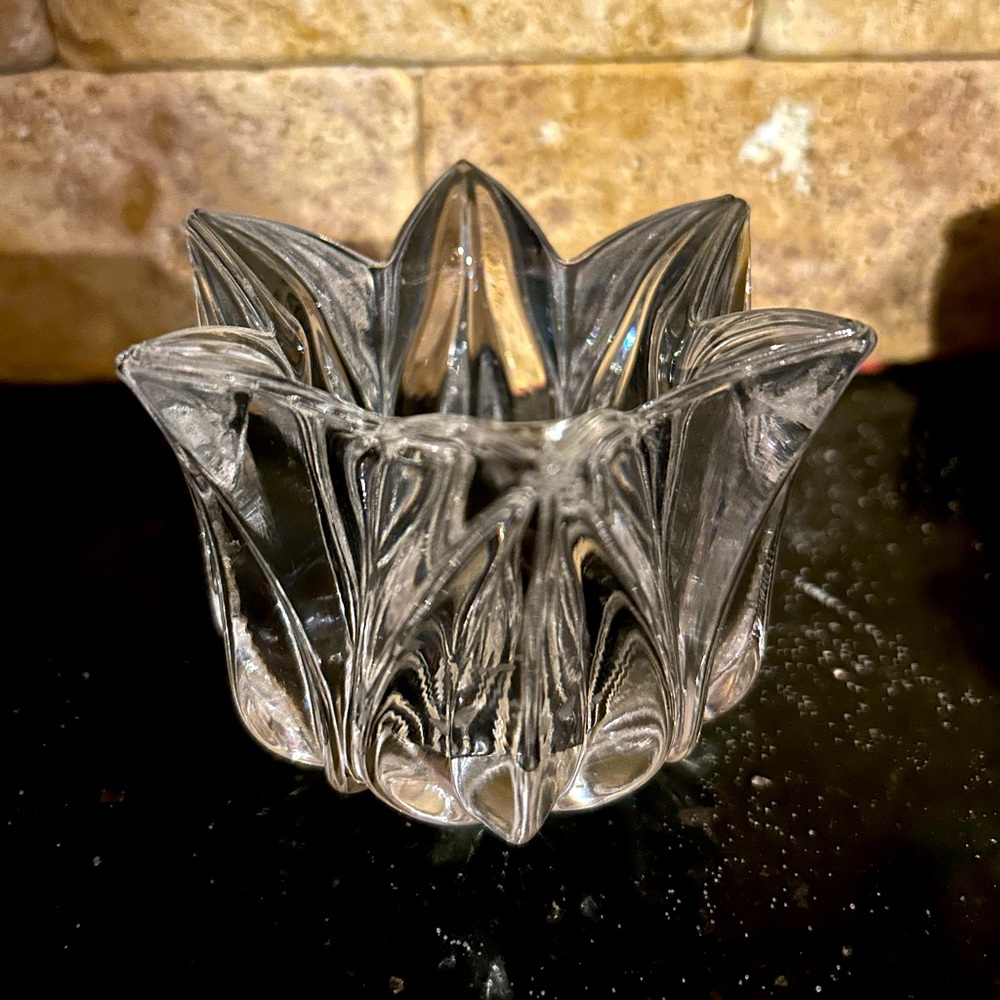 Kosta Boda glass tulip votive candle holder.  Very heavy.  Handmade in Sweden.